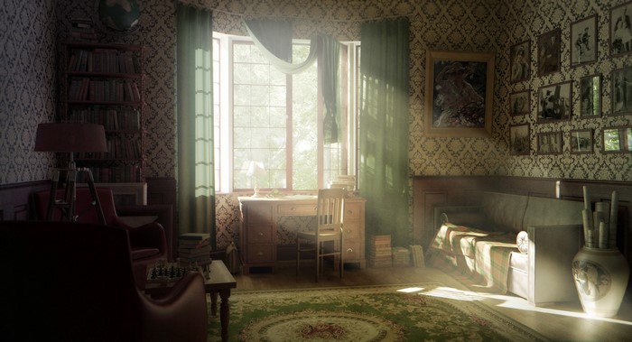 Interior room with sunlight and artwork