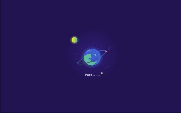 Minimalist space art with planets and rocket