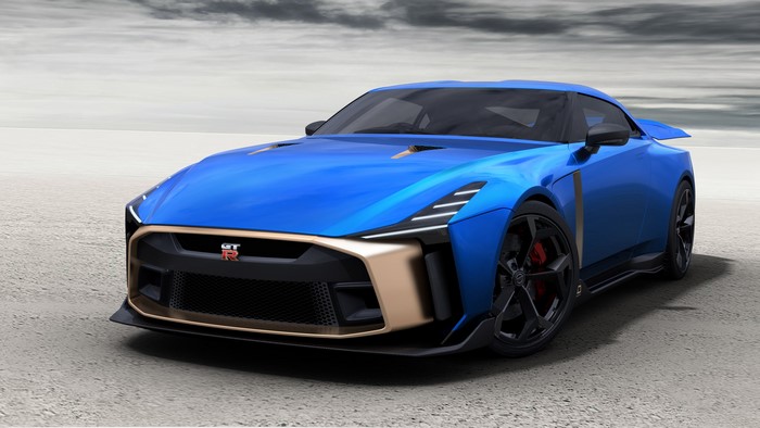 Blue Nissan GT-R R35 sports car