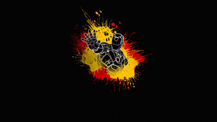 Iron Man from Marvel Comics with red and yellow paint splashes