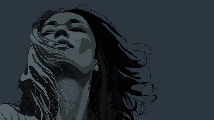 Vector portrait of a woman with windblown hair