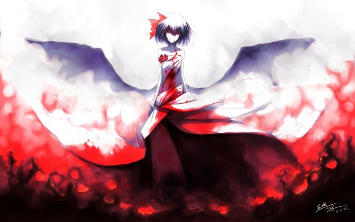 Remilia Scarlet from Touhou with blood and wings