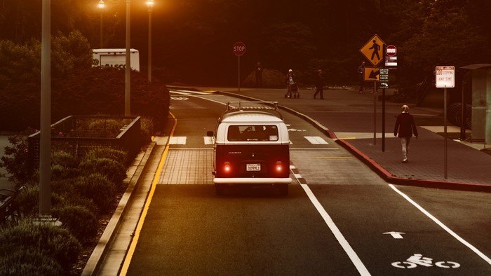 Volkswagen Bus on a Road in California