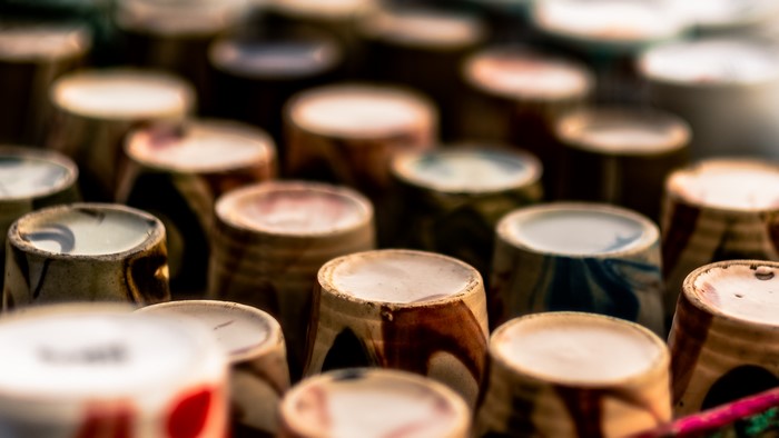 Close-up of ceramic cups in Pakistan