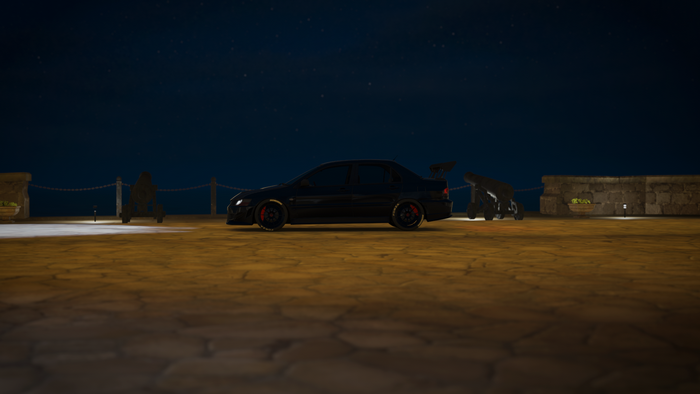 Black Mitsubishi Lancer EVO in Forza Horizon 4 at night