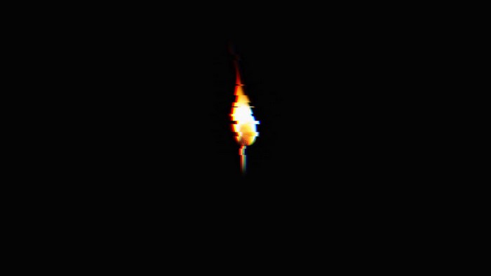A lit matchstick with glitch effects