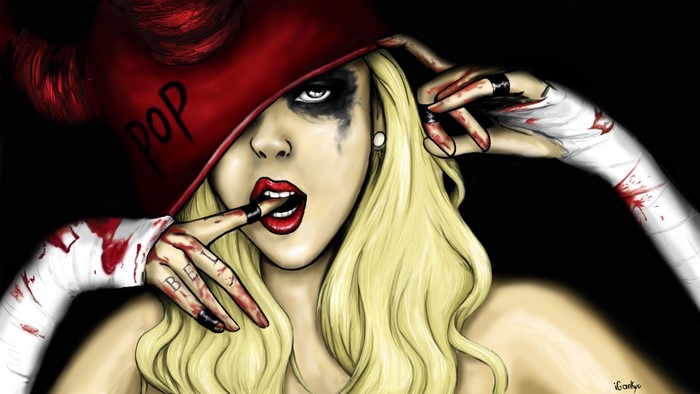 Maria Brink from In This Moment with blood and red hat