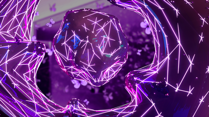 Abstract Neon Polygon Art with Butterflies