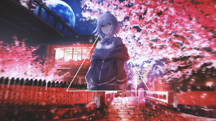 Anime girl from SSSS.GRIDMAN under cherry blossoms
