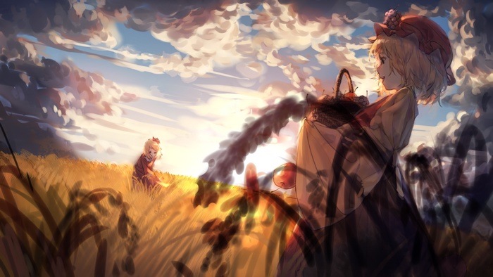 Minoriko Aki and Aki Shizuha from Touhou in a field