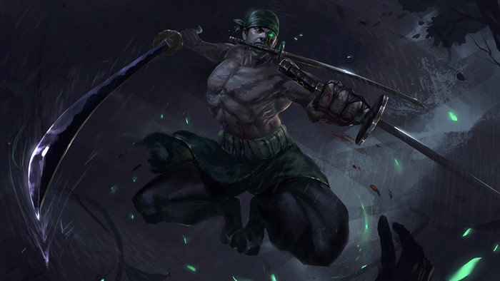 Roronoa Zoro from One Piece with three swords