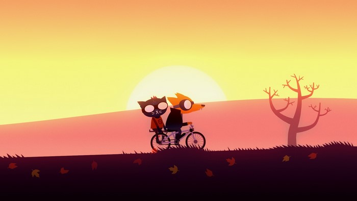Mae Borowski and Gregg Lee on a bicycle in Night in the Woods