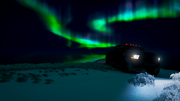 4K Dodge RAM under Aurora Borealis in Forza Horizon 4