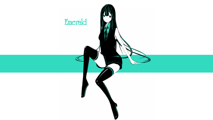Emerald anime girl sitting with long hair