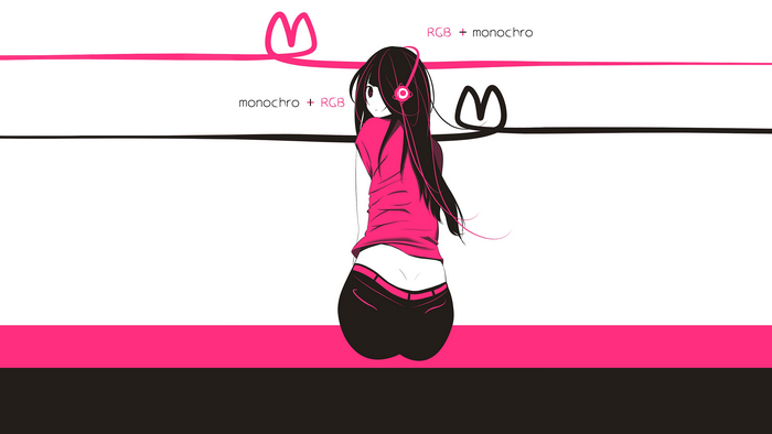 Anime girl with headphones and pink shirt