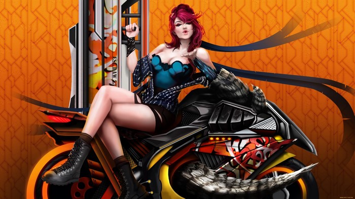 Woman blowing kiss on a motorcycle