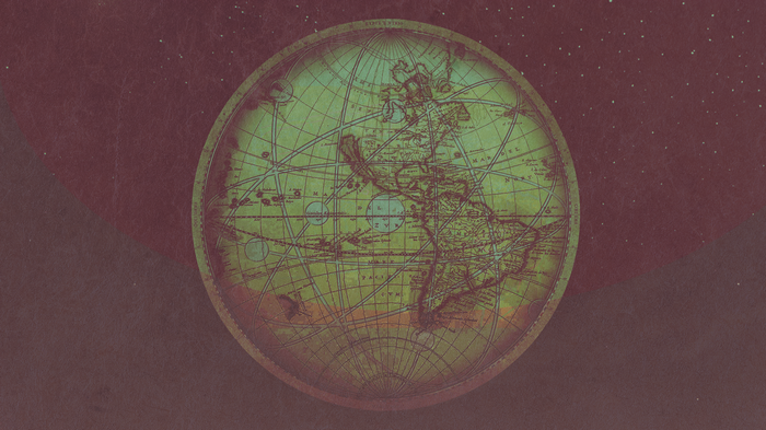 Vintage globe with celestial background