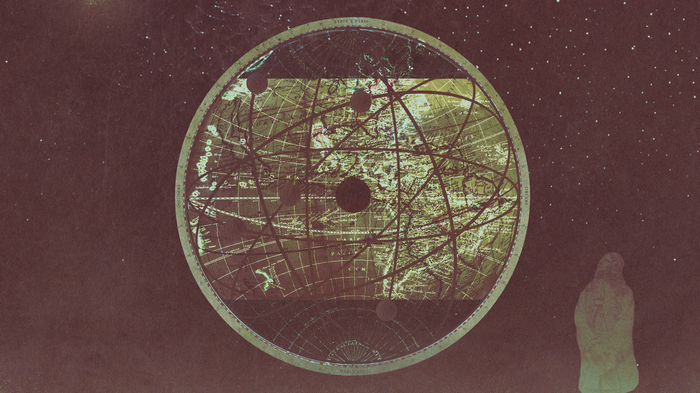 Astronomy map with celestial lines and a figure
