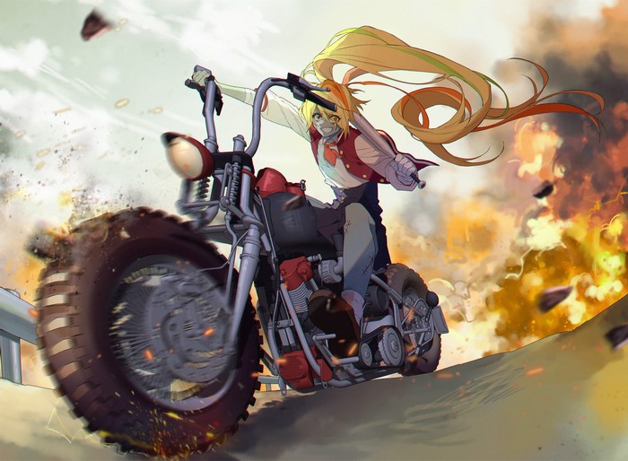 Saki Nikaidou from Zombieland Saga on a motorcycle