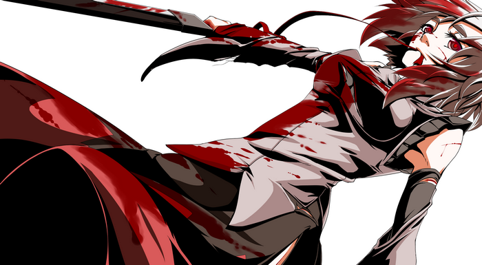 Inubashiri Momiji from Touhou with blood and sword
