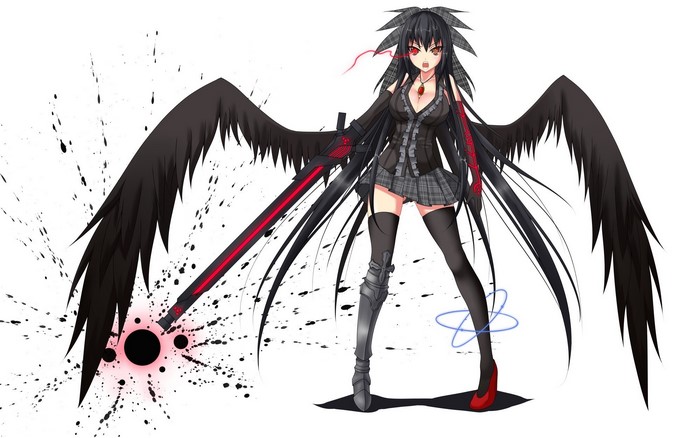 Reiuji Utsuho from Touhou with black wings and sword