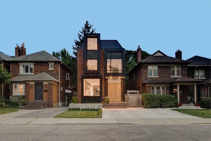 Modern brick house on a suburban street