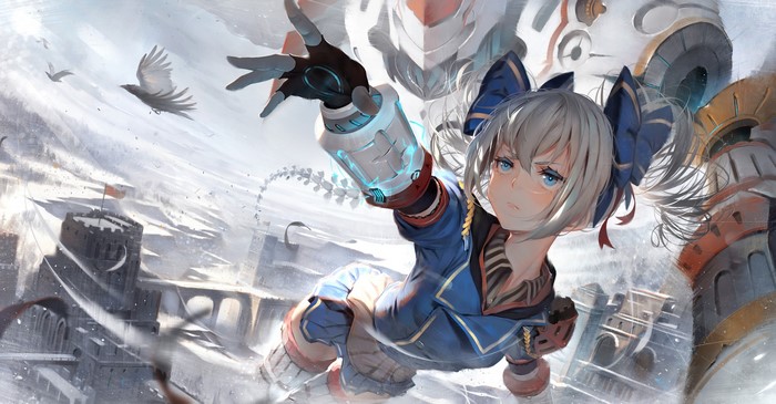 Bronya Zaychik from Honkai Impact 3rd flying with ravens