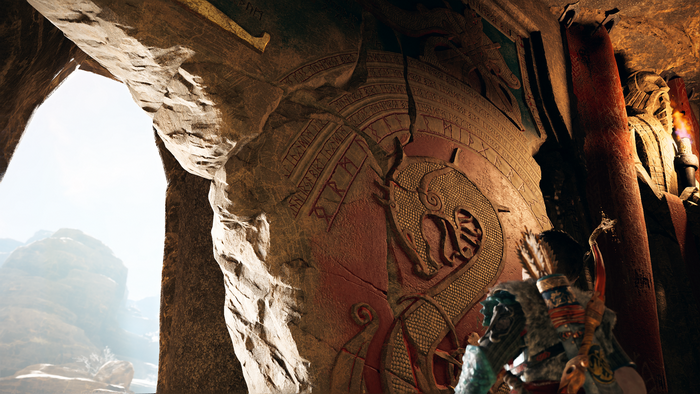Kratos from God of War in a cave