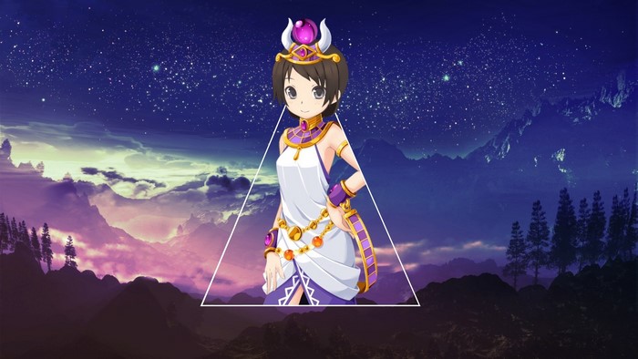 Anime girl in Egyptian attire against starry sky