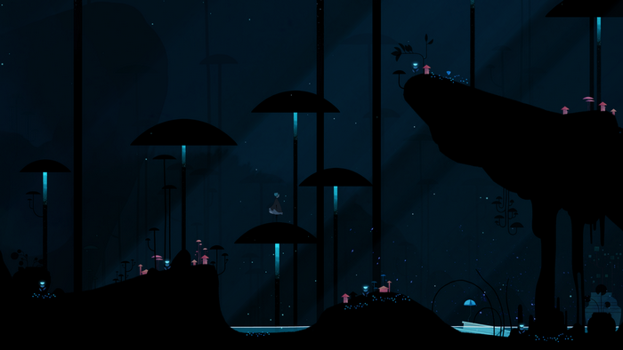 Gris video game art with mushrooms