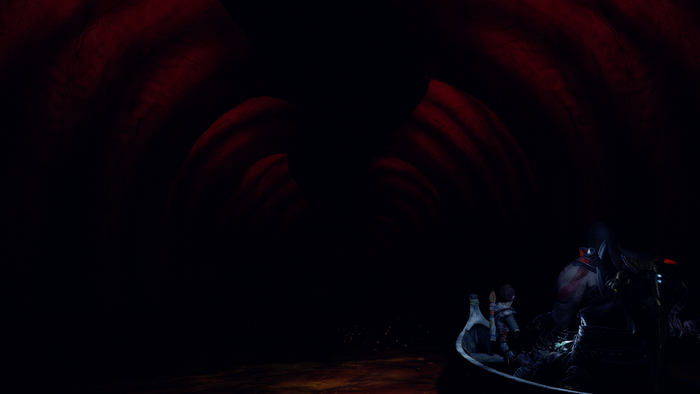Kratos and Atreus in a boat in God of War