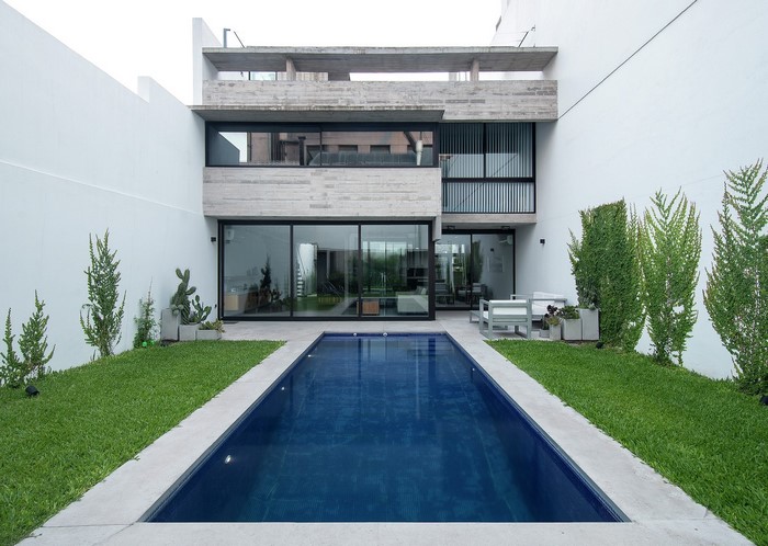 Modern house with swimming pool and garden