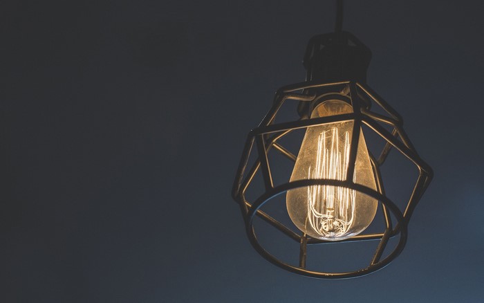 Edison light bulb in a black cage pendant light