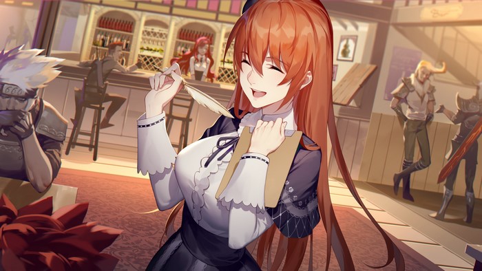 Redhead Anime Girl in Fantasy Tavern