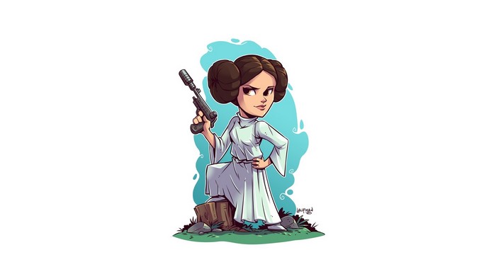 Princess Leia from Star Wars holding a blaster