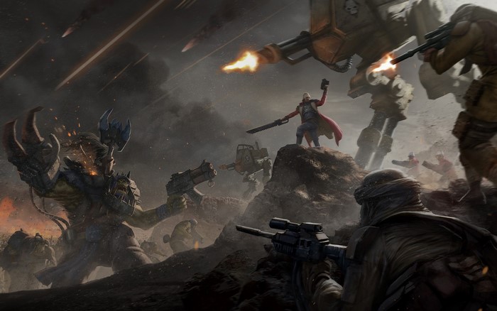 Warhammer 40,000 Orks in Futuristic Battle