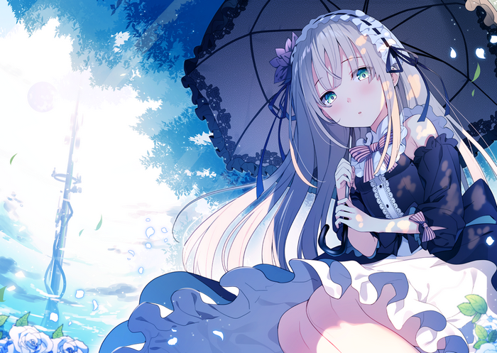 Anime girl with long hair holding an umbrella