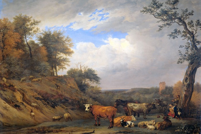 Pastoral Landscape with Livestock and Figures