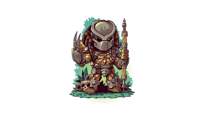 Chibi Predator with Spear and Skulls by Derek Laufman