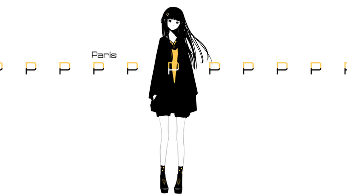 Anime girl with long black hair and Paris text