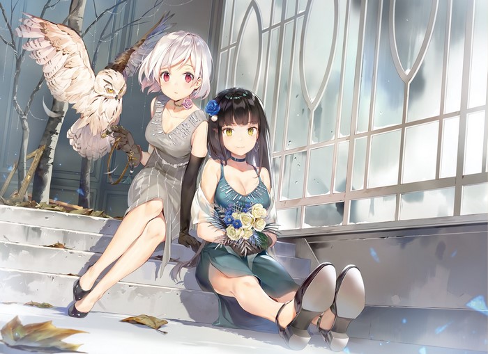 Two anime girls with an owl