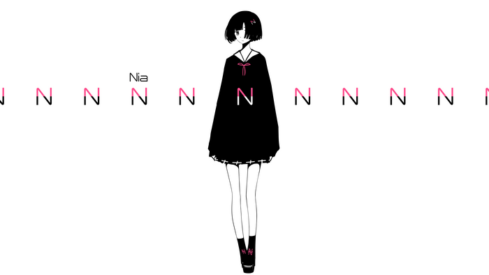 Nia anime girl with black dress and short hair