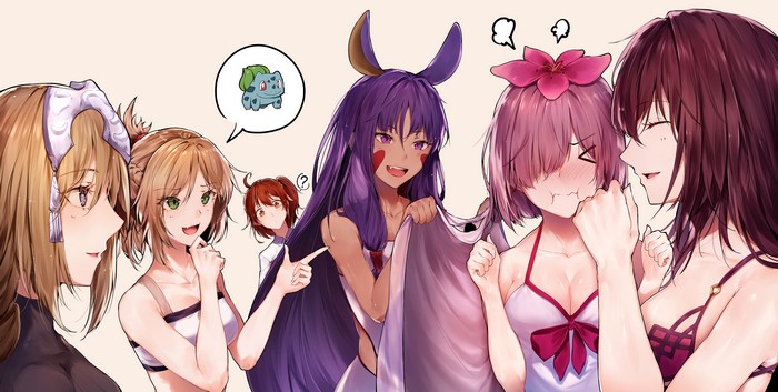 Anime girls with Bulbasaur thought bubble