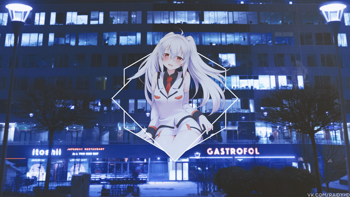 Anime girl in white outfit with red tie