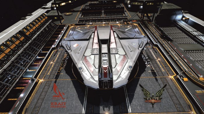 Elite: Dangerous spaceship on a starport landing pad