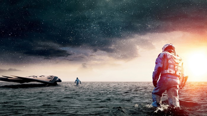 4K Interstellar Astronaut Walking on Sea