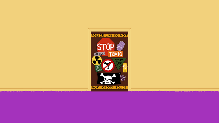 Door with warning signs