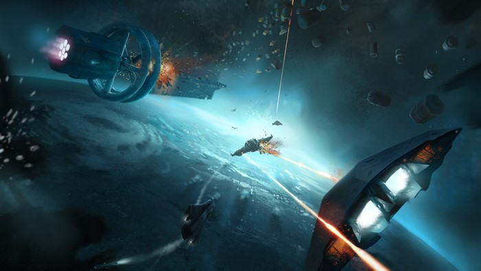 Space battle with Cobra MKIII ships near a planet