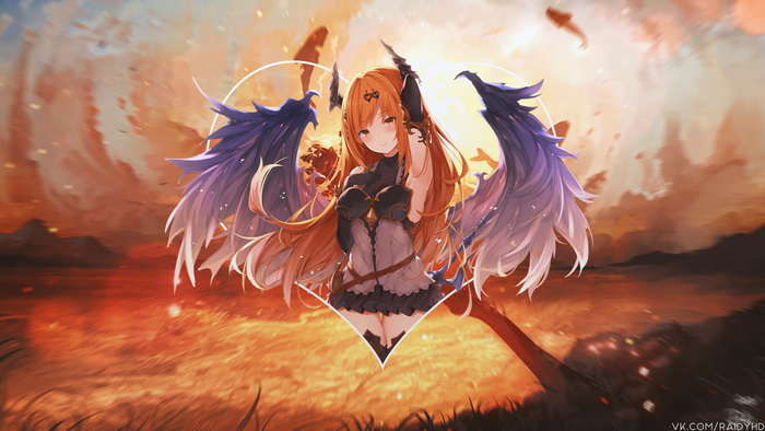 Anime girl with wings in heart frame