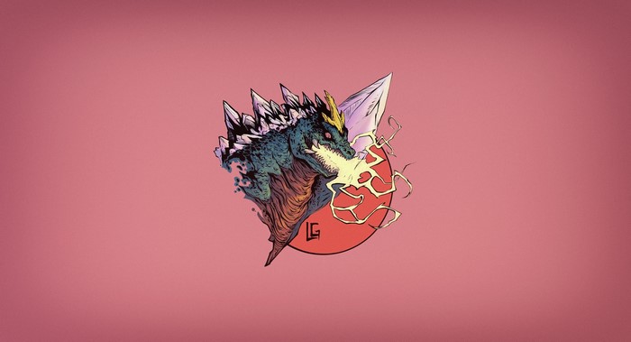 SpaceGodzilla artwork with pink background